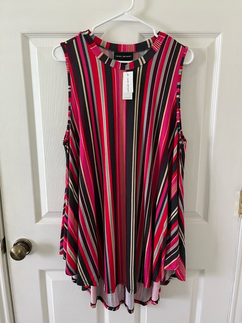 Lane Bryant Hot Pink, Black & Cream Striped Sleeveless Swing Tank Top